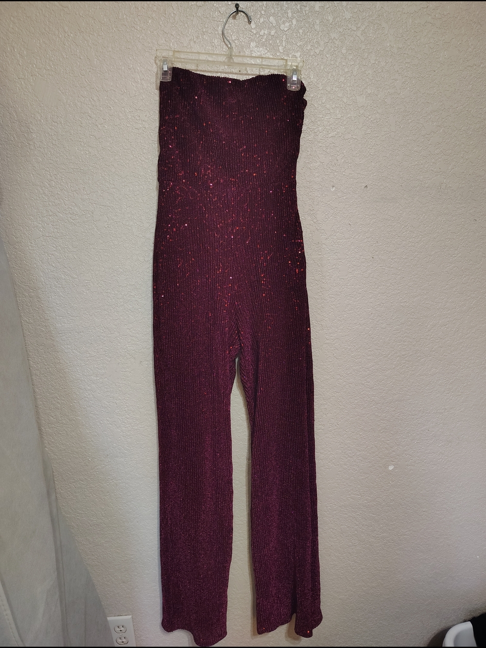 wild fable Strapless Sparkle Ribbed Jumpsuit in Wine